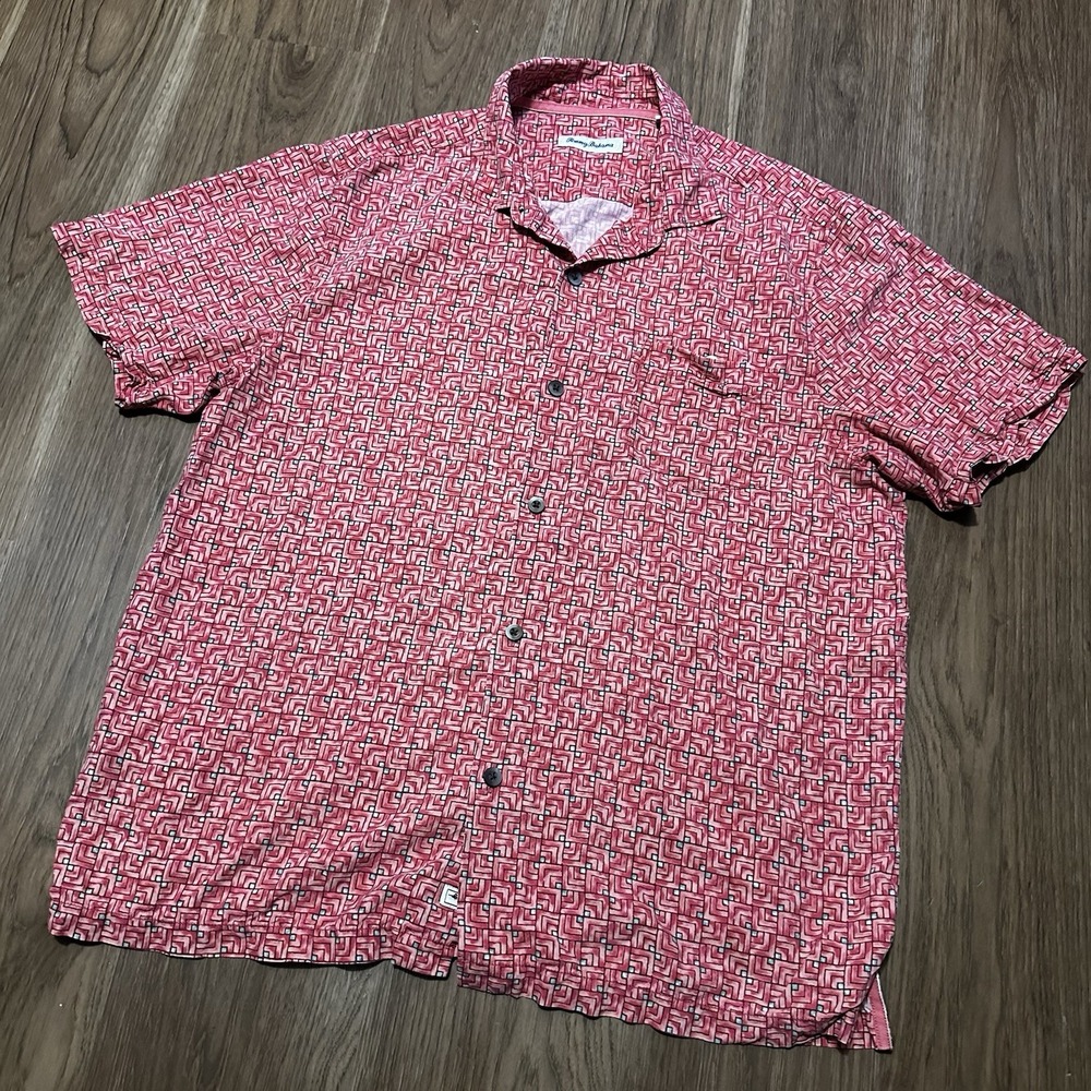 Tommy Bahama Men's, Marine Mosaic Camp Shirt, Pink Plumeria, XL/TG Beach Summer